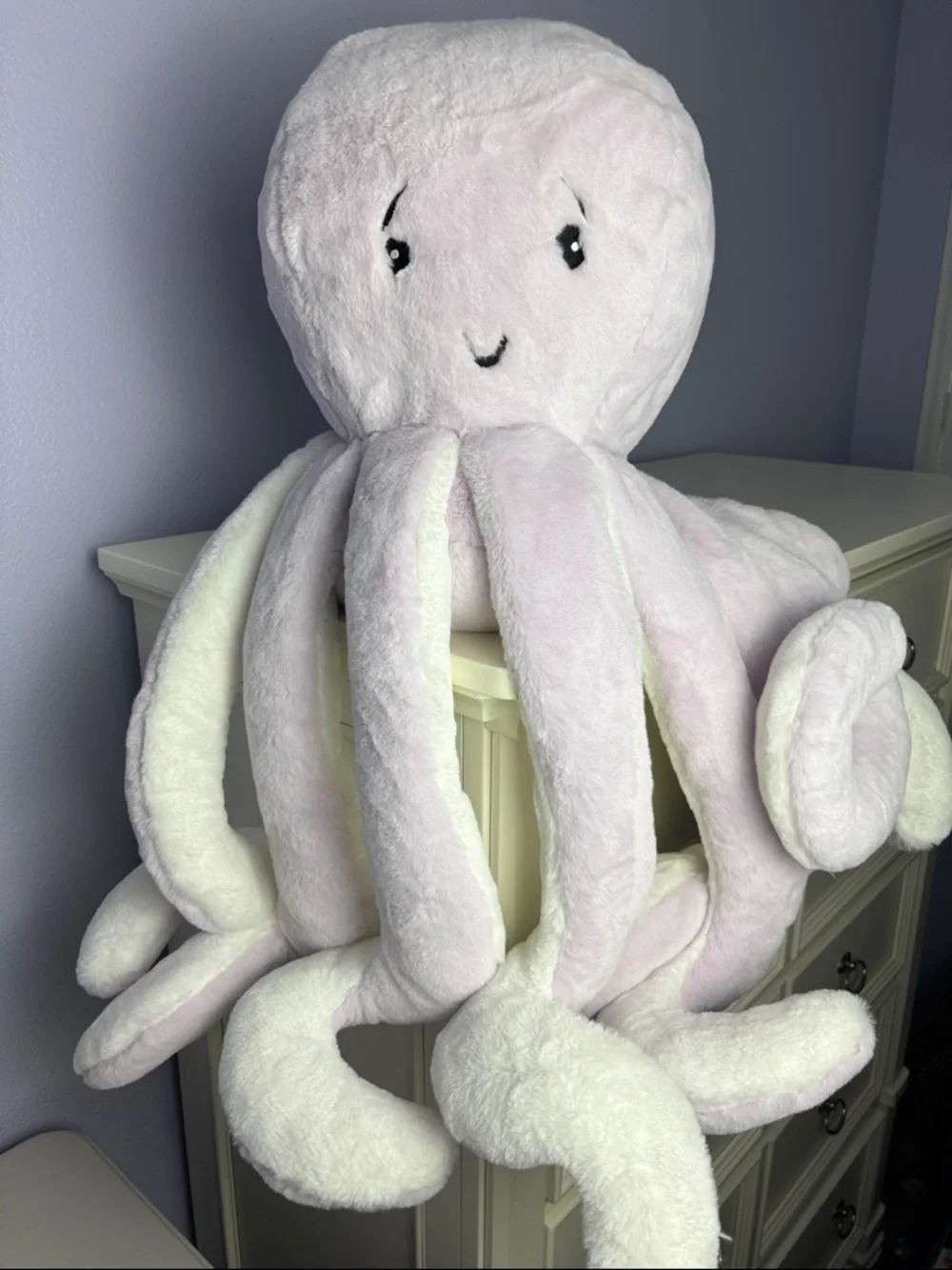 LIKE NEW Giant XL Hugging Plush Octopus Jumbo Stuffed Animal Lavender and White